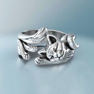 💍 Stretching Cat Simulation Cute Animal Silver Lovely Ring for Women, PD678
